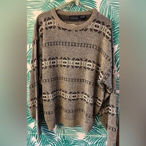 Basic Editions Vintage Men’s crewneck Sweater with Nordic style patter XL